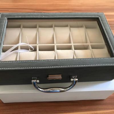 China Flip 10 Slots Carbon Fiber Watch Box OEM Logo Luxury Black Pu Leather Gift Display Watch Storage Case Custom Wooden Box With Pillow for sale