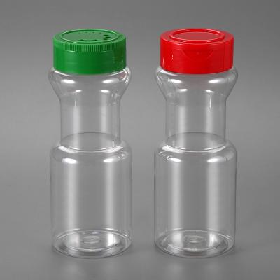 China 225ml Empty Clear Food Grade Spice Bottles Pepper Plastic PET Jars Shaker Lids for sale