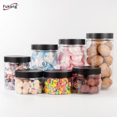 China 100ml 200ml 300ml 500ml 1000ml food grade bottle custom clear PET plastic cake cookie candy jar with plastic lid for sale