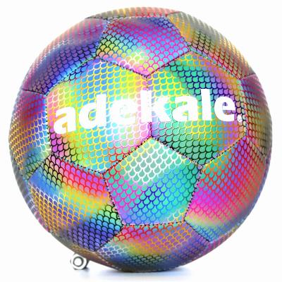 China Foot Sports Unique Exquisite Holographic Design Football Reflective Glow Soccer Ball for sale