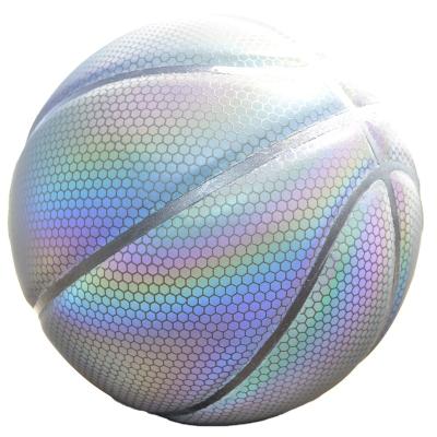 China Custom Luxury Holographic Reflective Basketball Indoor Outdoor Gym Glow in the Dark Street Ball Basketball for sale