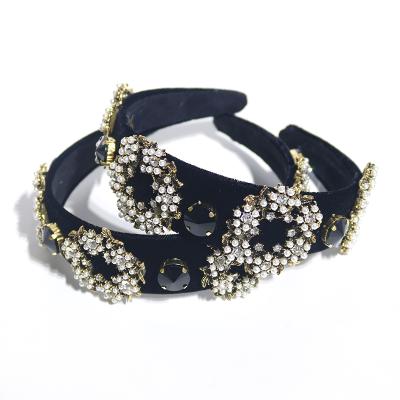 China Fashion New Diamond Pearl Baroque Headbands Geometric Vintage Hair Accessories Wholesale for sale