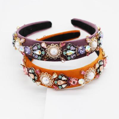 China Luxury Rhinestone Pearl Headband Fashion Wedding Head Band Baroque Color Headbands for sale