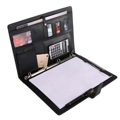 China Eco-friendly / Durable Leather A4 A5 Folder Shape Folder Business Card Holder 3 D-Ring Binder Planner With USB Power Bank for sale