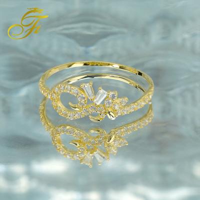 China Best Selling Classics Romantic Design Fine Sterling Stone 18K Solid Gold Zircon Party Ring Gold Jewelry Women Gift Eternity Rings for sale