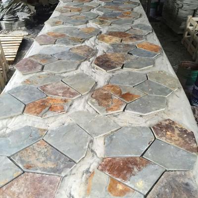 China Modern beige/rusty/black/yellow irregular slate with mesh for sale