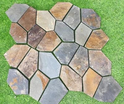 China Modern Natural Rusty Slate Flooring Tiles With Mesh For Paving for sale