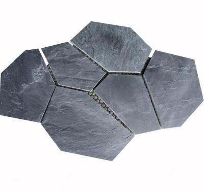 China Modern Cheap Natural Gray Slate Tile on Mesh Irregular Paver Garden Landscaping for sale