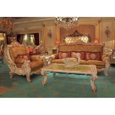 China (Size)Adjustable European Carving Royal Gold Luxury Wooden Sofa Set Armchair Living Room Furniture French for sale