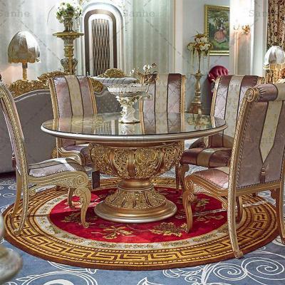 China European classic antique wood cutout dining table and chairs set for villa home restaurant dining room furniture sets for sale