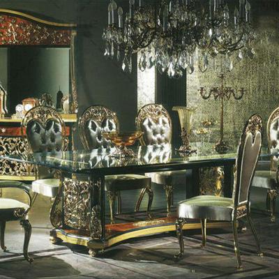 China European Antique Classic Carved Dining Room Furniture Sets For Dining Table Chair Luxurious Wine Cabinet for sale