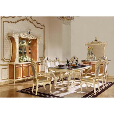 China (Size)Adjustable Luxurious Gold and White Wood Dining Set Dining Table With Chairs Classic Wood Console Table With Mirror for sale