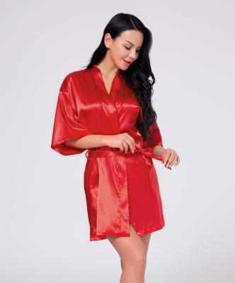 China QUICK DRY Pure Color Women's Party Pure Color Women's Silk Satin Robe Bridesmaid Kimono Bridesmaid Robe With Oblique V-Neckline for sale