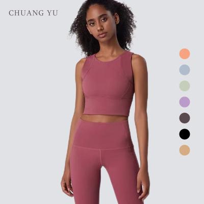 China CHUANGYU Breathable Custom Logo 2021 New Summer Plain 2 Color Women's Tracksuits Yoga Set Listing Quick Dry Two-Piece Set Suit for sale