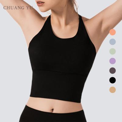 China 2022 CHUANGYU New Design Breathable Cross Back Yoga Bra Pilates Low Impact Slim Shoulder Straps For Women for sale