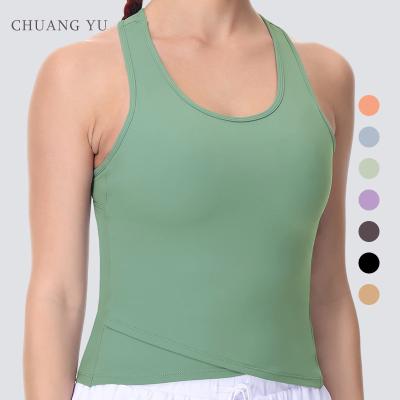 China Other U-Neck Strap Stretch Solid Color Gym Sleeveless Vest Top For Ladies for sale