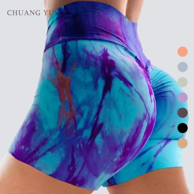 China 2022 Summer Anti-wrinkle CHUANGYU seamless yoga shorts high-waisted running fitness belly lift fitness leggings women for sale