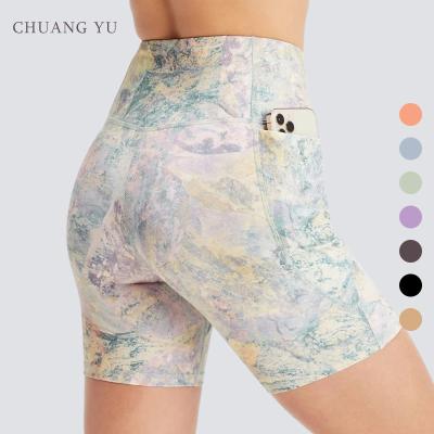 China Breathable Waist-in Camouflage Lady Comes With Pocket Butt Lift Yoga Shorts for sale