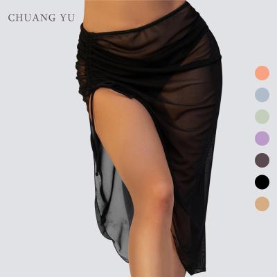 China 2022 CHUANGYU New Design Sarongs Swimwear Breathable Sexy Solid Beach Stripe Lightweight Dress With Drawstring For Ladies for sale