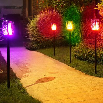 China Garden Amazon Hot Sale Ip65 Waterproof RGB Rechargeable Battery Solar Light Sensor Outdoor Garden Light Led Fire Flame Light for sale