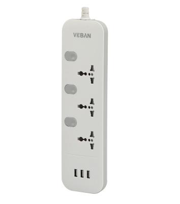 China Residential / General Purpose Most Popular New 10A Power Band 4 AC Outlet And Universal 3 Port USB Extension Socket Panel for sale