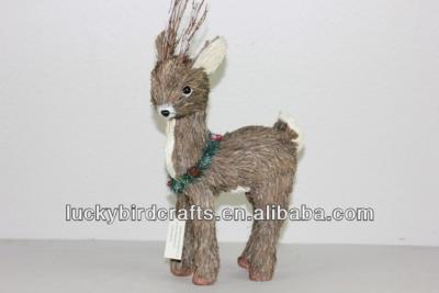 China Styrofoam Christmas Straw Deer / Reindeer Ornaments With Garland / Straw And Fur Deer for sale