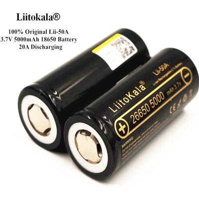 China LiitoKala Lii-50A 26650 5000mah 26650-50A Metal Li-ion 3.7v rechargeable battery for 20A flashlight for sale