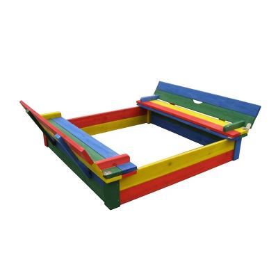 China Outdoor Wooden And Steel Kids Garden Wooden Sand Pit With Foldable Bench for sale