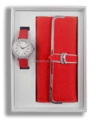 China China Alibaba Manufacture Customized Luxury Diamond Watch Gift Set Of Alarm And Wallet Lady Watch for sale