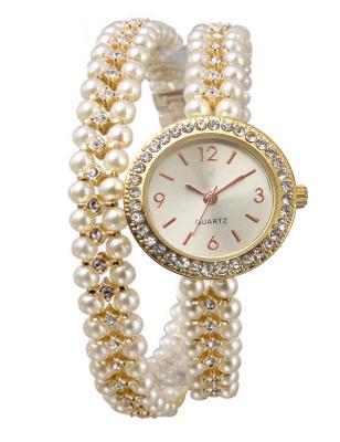 China New Arrival Automatic Date Long Wrap Rose Gold Diamond Women Bead Bracelet Wrist Watch for sale