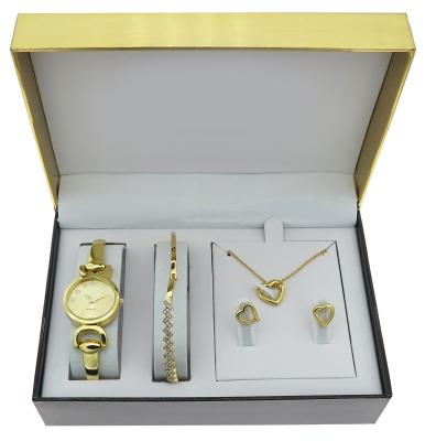 China New Style Water Resistant Lady Alloy Bracelet Watch And Women Watch Jewelry Gift Set for sale