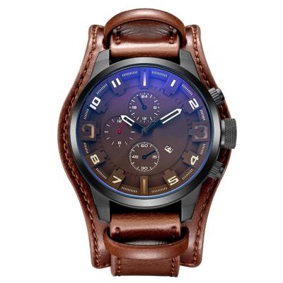 China High Quality Military Black Leather Watch Men's OEM Chronograph Dial Clock Date Date Sport Brown Leather Wristwatch for sale