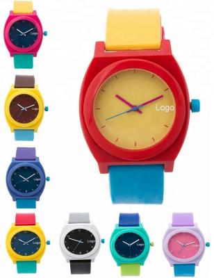 China Cheap Chronograph OEM Kids Popular Multicolor Custom Logo Kids Water Resistant Silicone Quartz Sports Watch Plastic Watch for sale