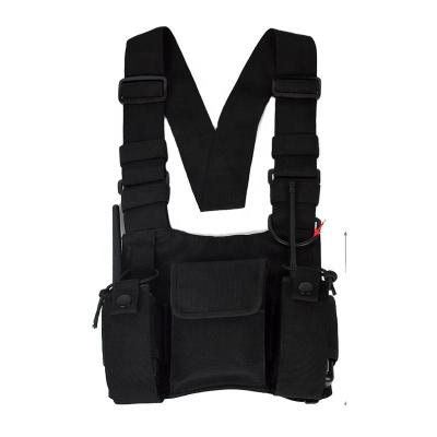 China Water Proof Shoulder Straps Adjustable Black Vest Intercom Harness Chest Dual Function Radio Bag for sale