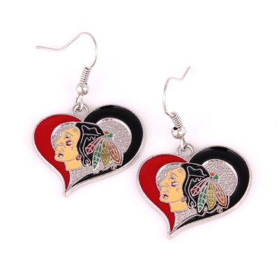 China NHL Chicago Blackhawks NHL Championship Silver Plated Heart Shaped Stud Earrings for sale