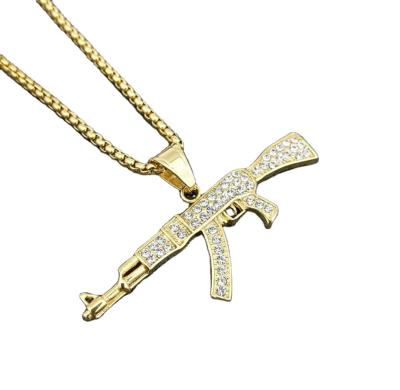 China Hiphop Stainless Steel Pave Zircon Sweat Proof, Waterproof And Indelible Hiphop AK47 Rifle Box Chain Pendant Necklace for sale