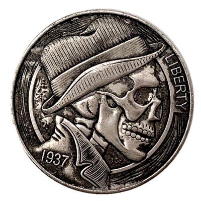 China Europe 1937 Old Antique Copper Silver Skull Footsteps Commemorative Coin Collection One Dollar Fine Silver Coin for sale