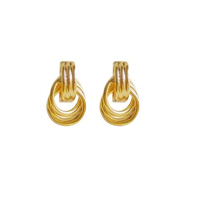 China Durable Hot Selling Products Gold Plated Retro Twisted Multilayer Irregular Earrings Circle Metal Ear Studs for sale