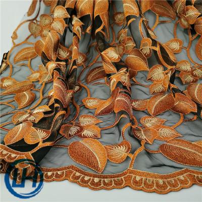 China Breathable High Quanlity Design Dress Decoration Heavy Workmanship Floral Leaf Style Luxury Round Edges Embroidery Net Based Fabric for sale