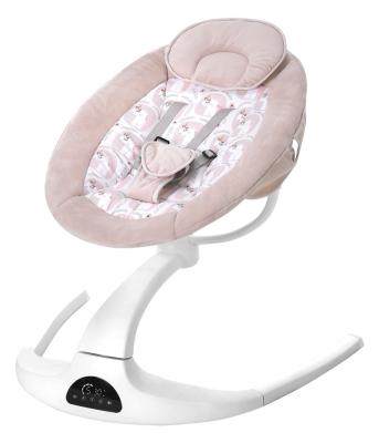 China Hot Modern Baby Rocking Chair 360 Degree Rotatable Electric External Rocking Bed USB Music Pale Pink Design Rocking Bed for sale