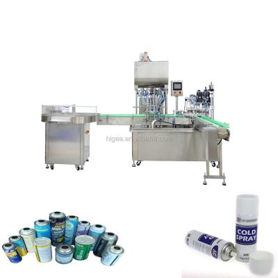 China New Design CLOTHING Space Automatic Spray Small Bag-on Valve Aerosol Filling Machine Line For Mosquito Can Or Bottles for sale