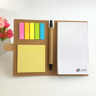 China Self Adhesive Kraft Cover Custom Logo Printing Sticky Notes Notepad With Pen for sale