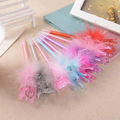 China office & School Pen Christmas Gift Kids Student Stationery Crown Fluffy Ballpoint Pen for sale