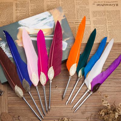 China Retro Tip Pen Feather Metal Pen Quill Pen Set Personalized Vintage Seed Pens Promotional Pens Hot Selling Christmas Gift for sale