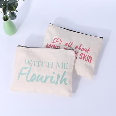 China Travel Reusable Makeup Toiletry Pouch Logo Printed Pencil Cotton Canvas Cosmetic Bag for sale