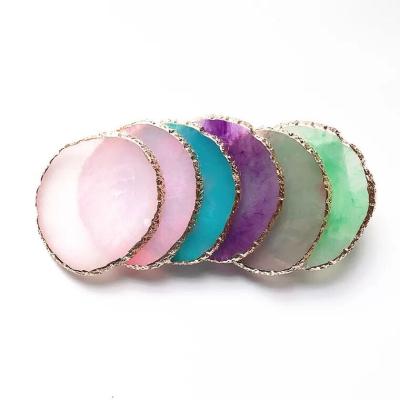 China Worldable Creative Gold Edge Resin Crystal Agate Coaster For Home Decor for sale