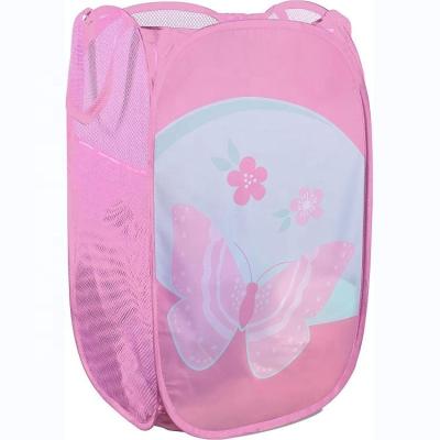 China Modern Mesh Laundry Hamper Automatic Tall Folding Laundry Hamper Clothes Hamper With Durable Handle For Washing Pink Butterfly for sale