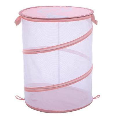 China Modern Foldable Mesh Popup Laundry Hamper with Reinforced Carry Handles Cylindrical Laundry Basket for Kids Room College Dorm or Travel for sale