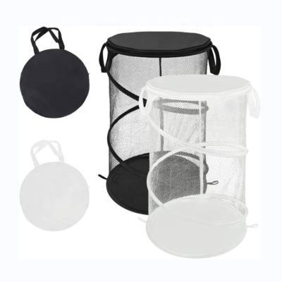 China Modern Automatic Laundry Baskets Large Mesh Laundry Basket Round Folding 2-Pack Collapsible Laundry Bins For Bedroom Bathroom Wash Room for sale