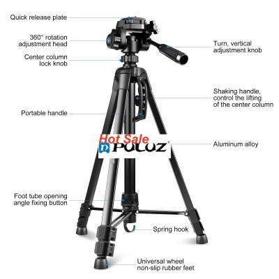 China Newcomer PORTABLE PULUZ Aluminum Selfie Live Tripod Mount with Phone Clamp Three-Dimensional Main Camera Tripods for sale